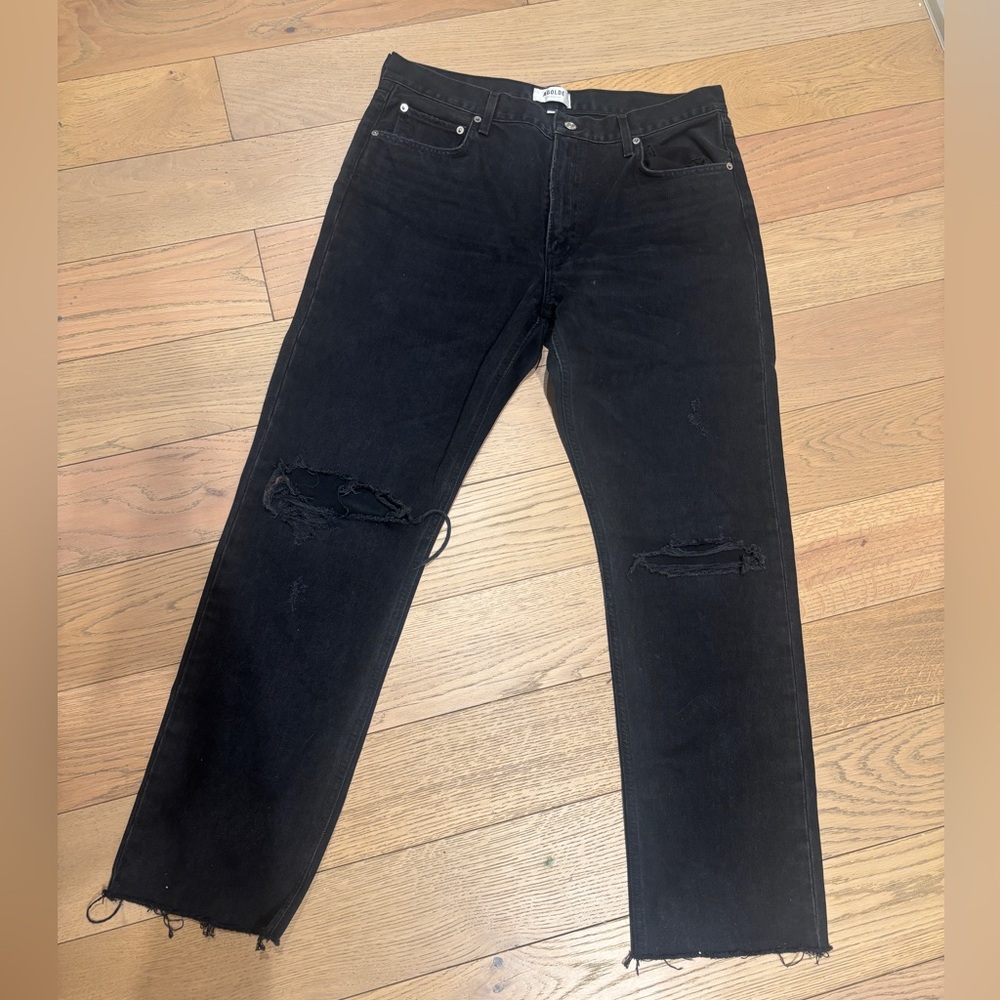 Agolde Women’s Black Ripped Straight Jeans